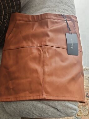 Shinestar Faux Leather Mini Skirt in Cognac Brown